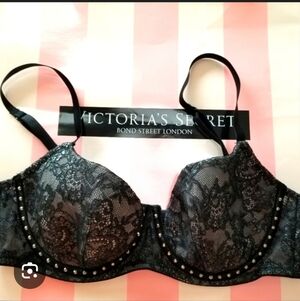 Victoria's Secret Very Sexy Balconette Bra Rhinestone Trim Mesh Lacy Racy 34B